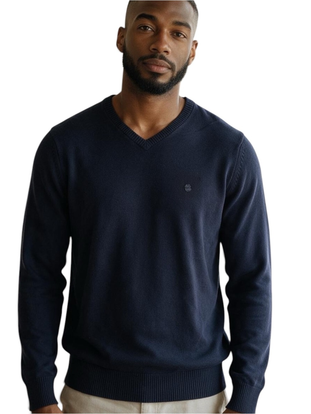 Izod Men L Navy V-Neck Knit Sweater Classic Pullover Preppy Office Layering EU